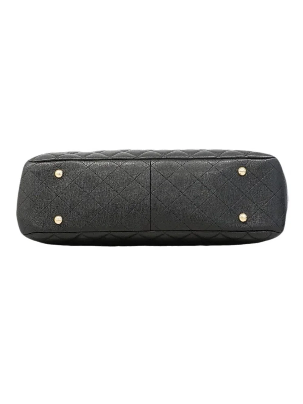 Chanel Chain Tote Quilted Caviar Leather Black Champagne Gold